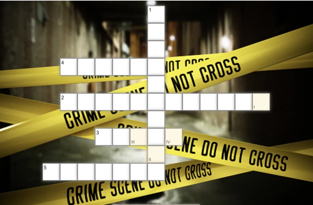 Aperçu d'une étape numérique de l'escape game d'anglais : mots croisés interactifs sur le thème de l'enquête et du mystère, adapté aux DYS.