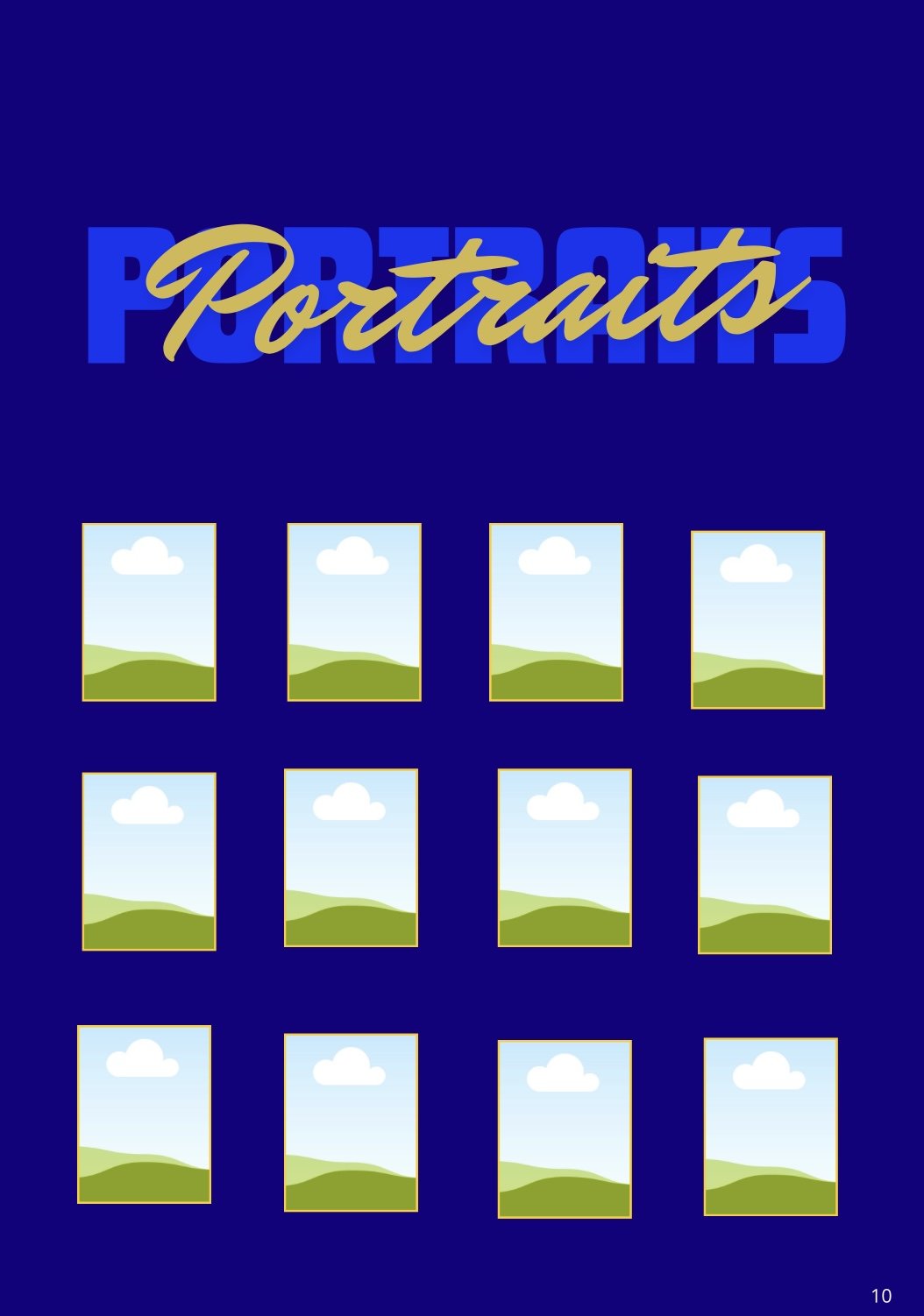 Modèle de page portrait pour Yearbook en anglais : fiches de présentation personnelle avec photo, hobbies et citations, adapté aux élèves DYS.