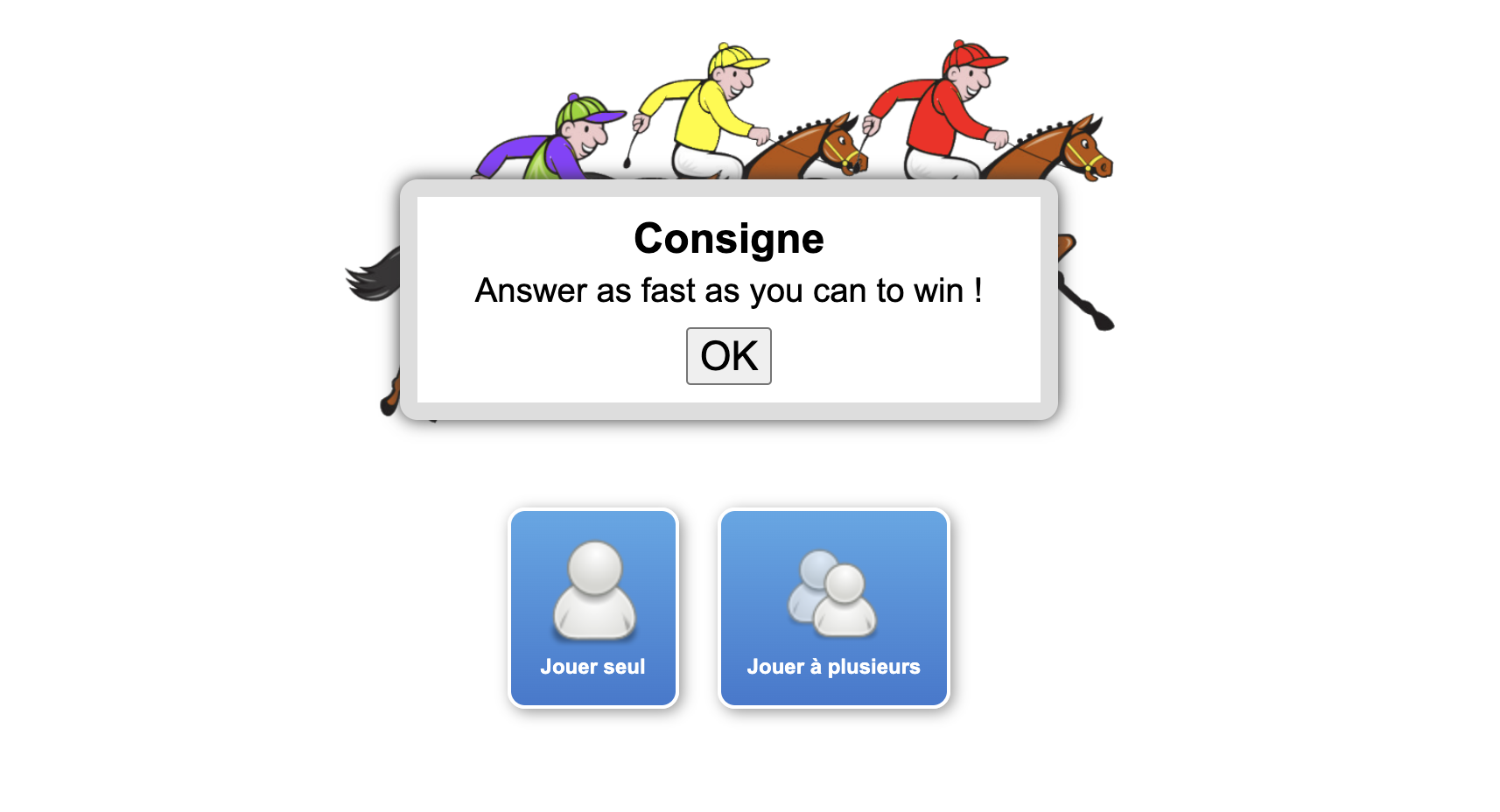 Extrait du jeu de société "Course de chevaux" en anglais : répondez correctement aux questions pour faire avancer votre pion, adapté aux élèves DYS.