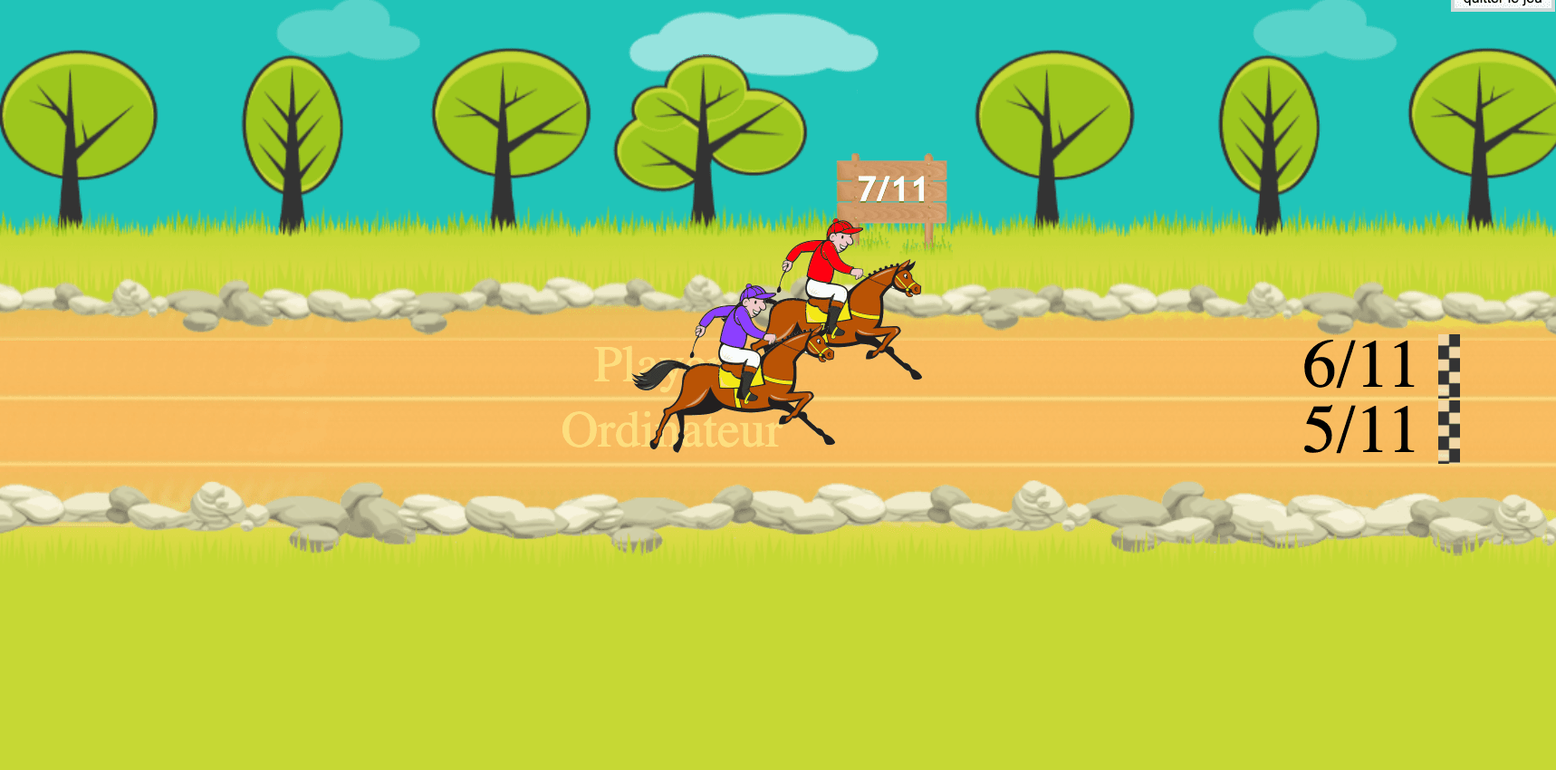 Extrait du jeu de société "Course de chevaux" en anglais : répondez correctement aux questions pour faire avancer votre pion, adapté aux élèves DYS.