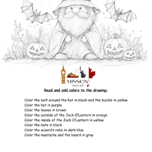 Aperçu des coloriages magiques d'anglais pour Halloween : vocabulaire des couleurs et police adaptée aux DYS.