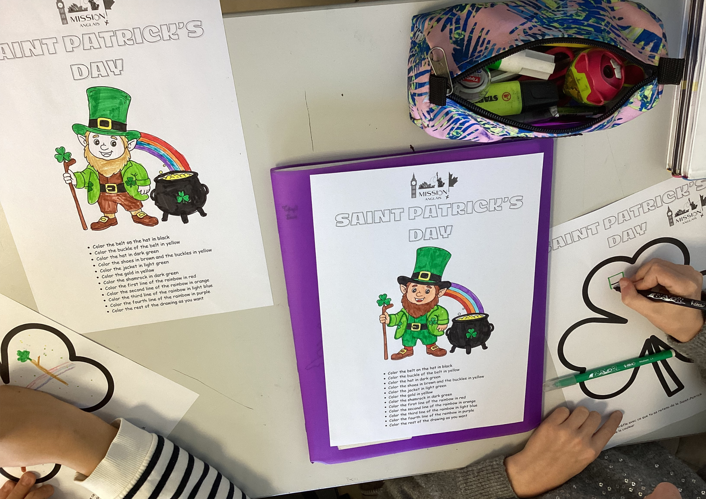 Coloriage magique en anglais pour la Saint-Patrick : activité ludique de révision des couleurs et nombres, adaptée aux élèves DYS.