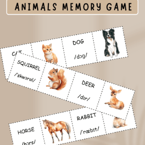 Jeu de memory en anglais sur les animaux domestiques et familiers : fiches illustrées et vocabulaire de base, adapté aux élèves DYS.